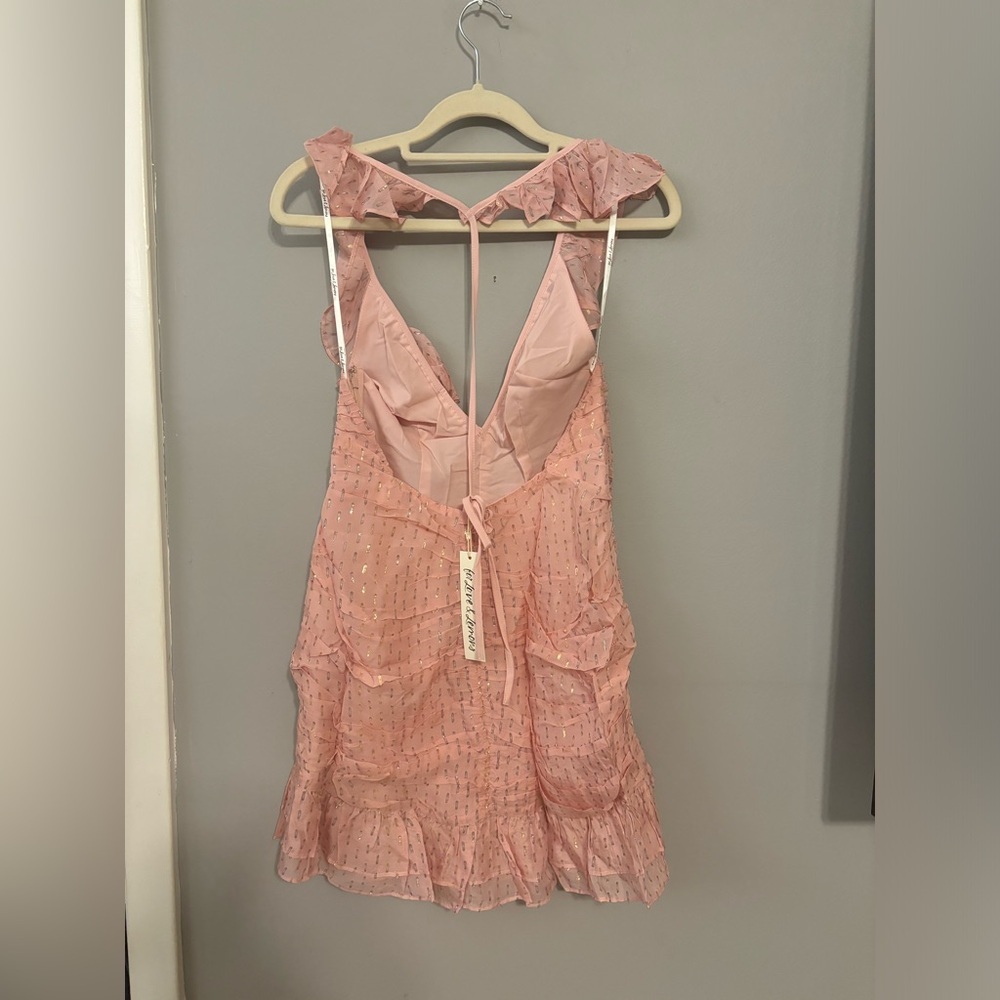 For Love And Lemons Chantal Ruffle Mini Dress in Pink and Gold Size Medium NWT - Picture 4 of 7